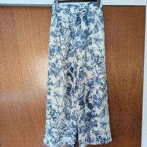 En Creme Floral Wide-Leg Pants in Blue and White New Size M Rayon